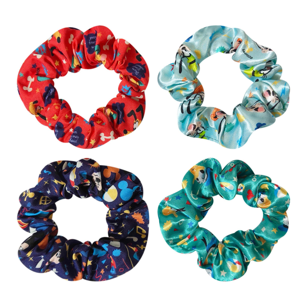 Disney Junior Mickey Hair Scrunchies Set - 4 Large Printed Scrunchies