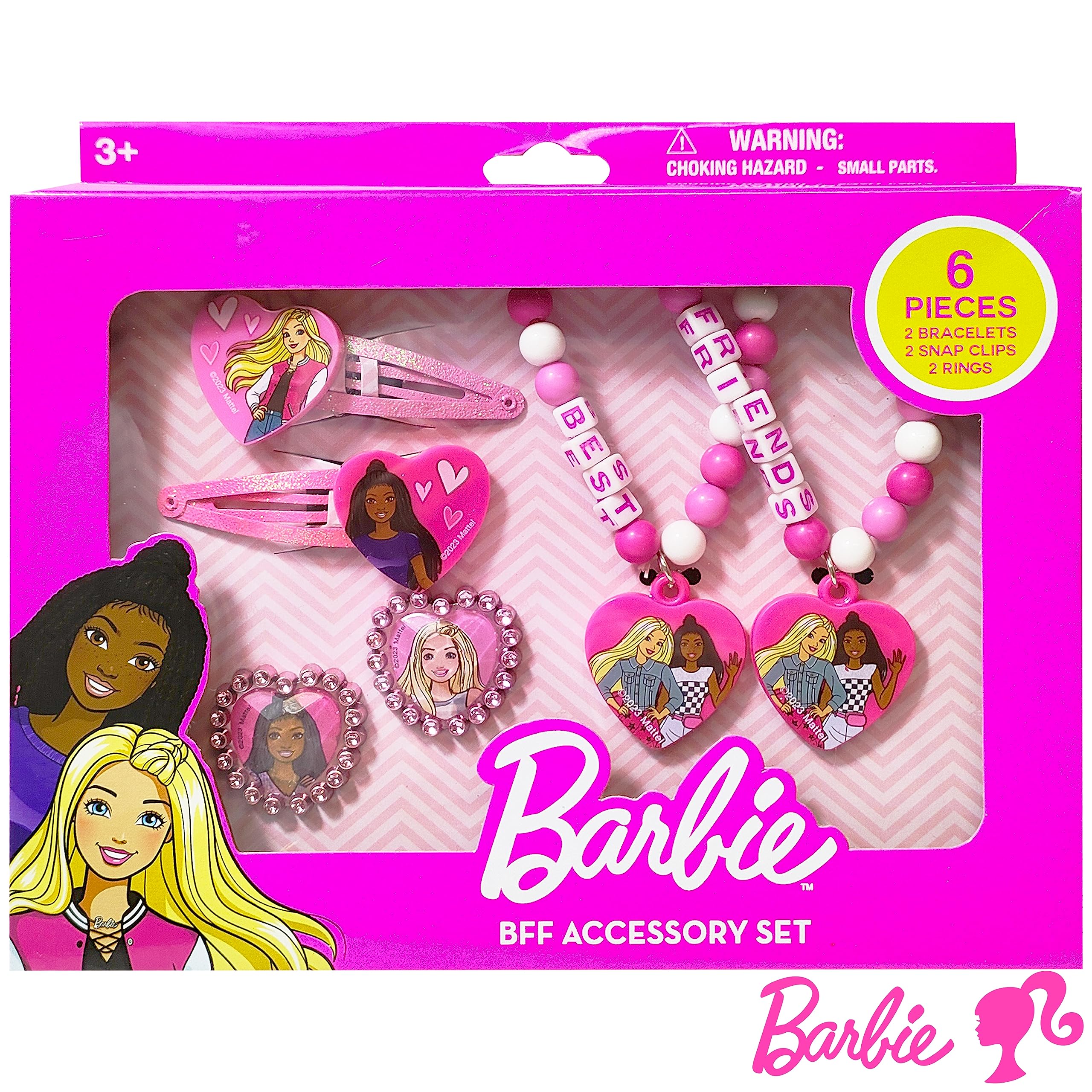 LUV HER Barbie Accessories for Girls 6 Piece Toy Jewelry Box Set with 2 Rings, 2 Bead Bracelets, and Snap Hair Clips Ages 3+