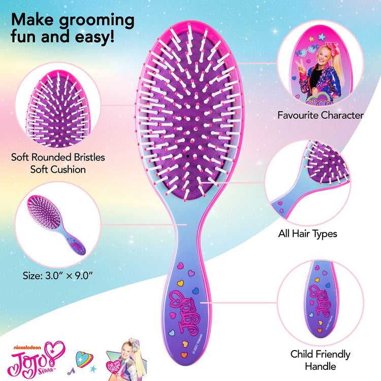 LUV HER Nickelodeon Jojo Siwa Hair Brush & 4 Scrunchies - Girls 9inc Hair Set, Detangling Brush for Thick Curly Thin Wet or Dry Hair - Hair Accessories for Kids Ages 3+ - LuvHer Shop