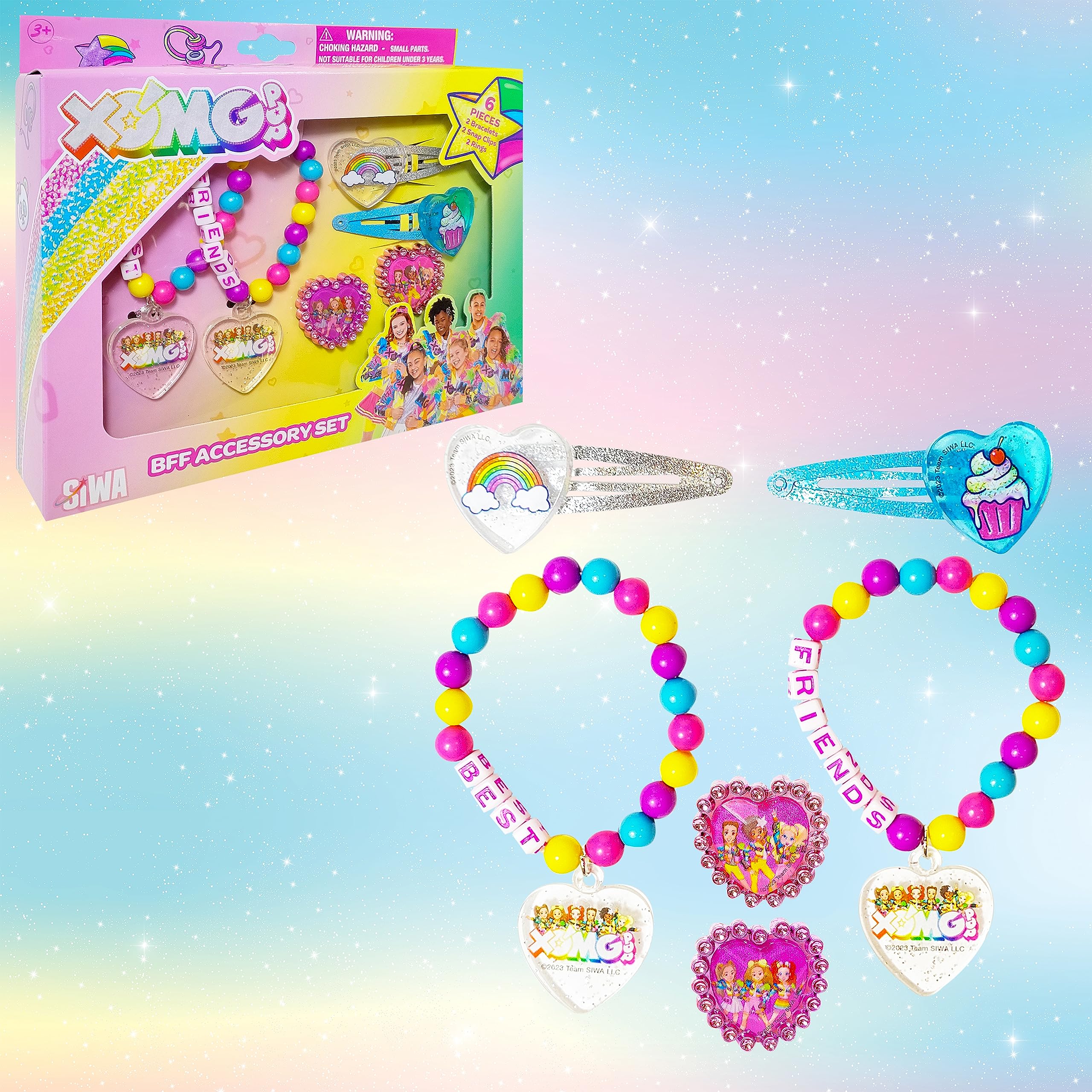 LUV HER XOMG POP Girls BFF 6 Piece Toy Jewelry Box Set with 2 Rings, 2 Bead Bracelets and Snap Hair Clips Ages 3+ - LuvHer Shop