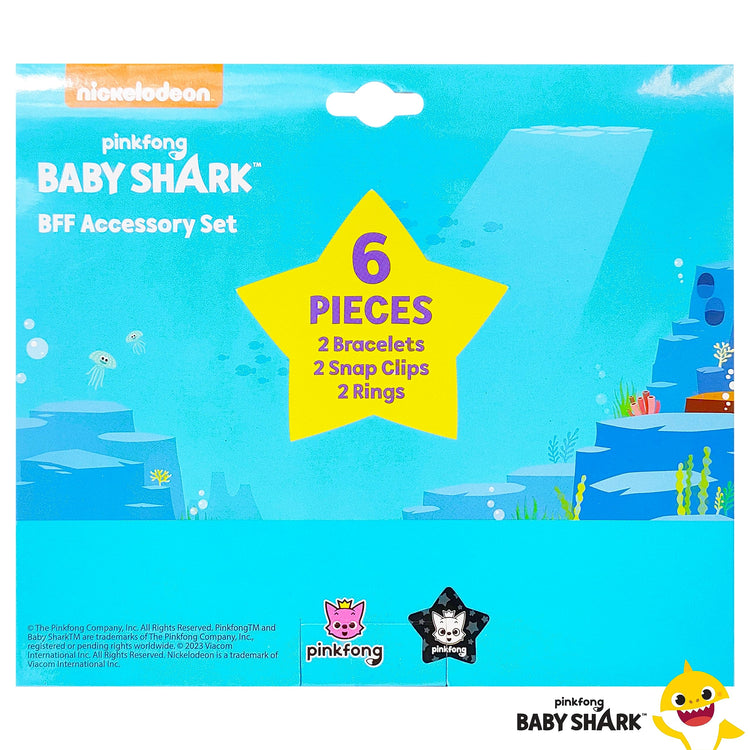 LUV HER Baby Shark Girls BFF 6 Piece Toy Jewelry Box Set with 2 Rings, 2 Bead Bracelets and Snap Hair Clips Ages 3+ - LuvHer Shop