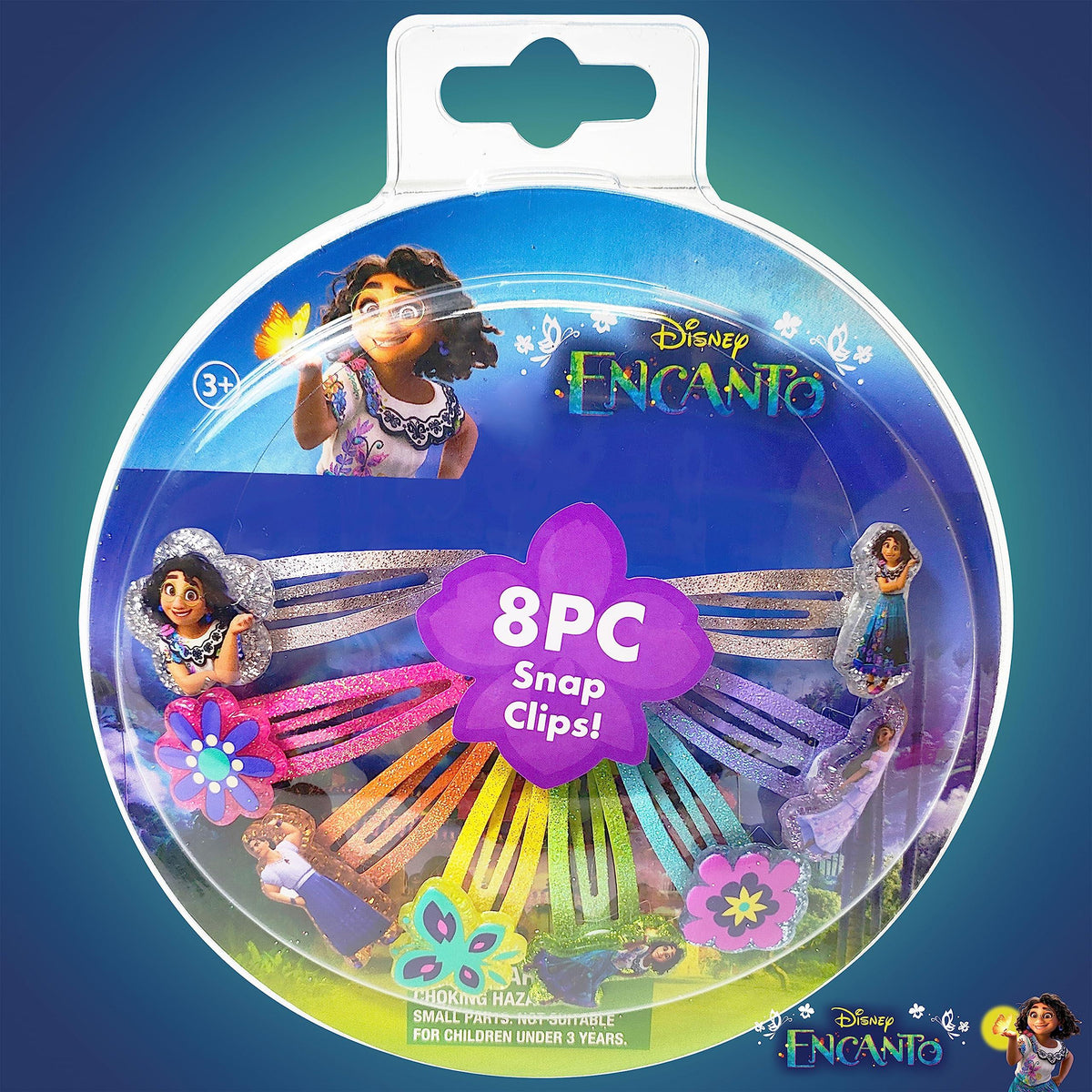 Disney Encanto 8-piece snap clips set for girls with colorful Mirabel hair accessories.