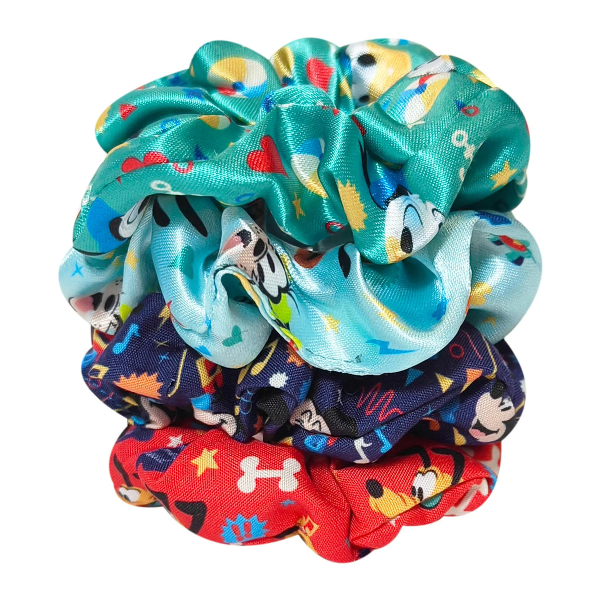 Disney Junior Mickey Hair Scrunchies Set - 4 Large Printed Scrunchies