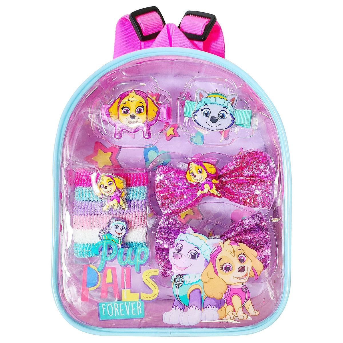Paw Patrol Pup Pals Forever girls' accessory backpack with hair bows and clips, pink and blue