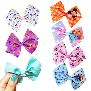 Disney 100 - Hair Accessories Gift Set - Disney Hair Bows - 7 Pcs 4 Inch Bow Bundle - Hair Bows for Girls - Different print on each clip - Alligator Clip - Ages 3 + - LuvHer Shop