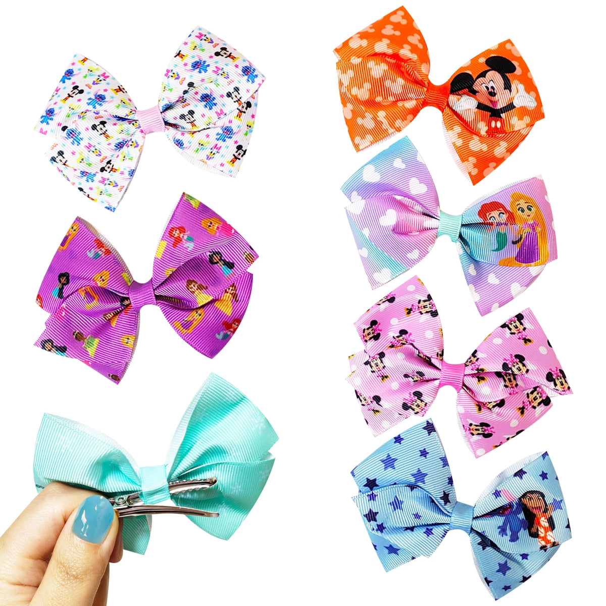 LuvHer Shop Disney Princess hair bows set featuring colorful girls' character hair accessories