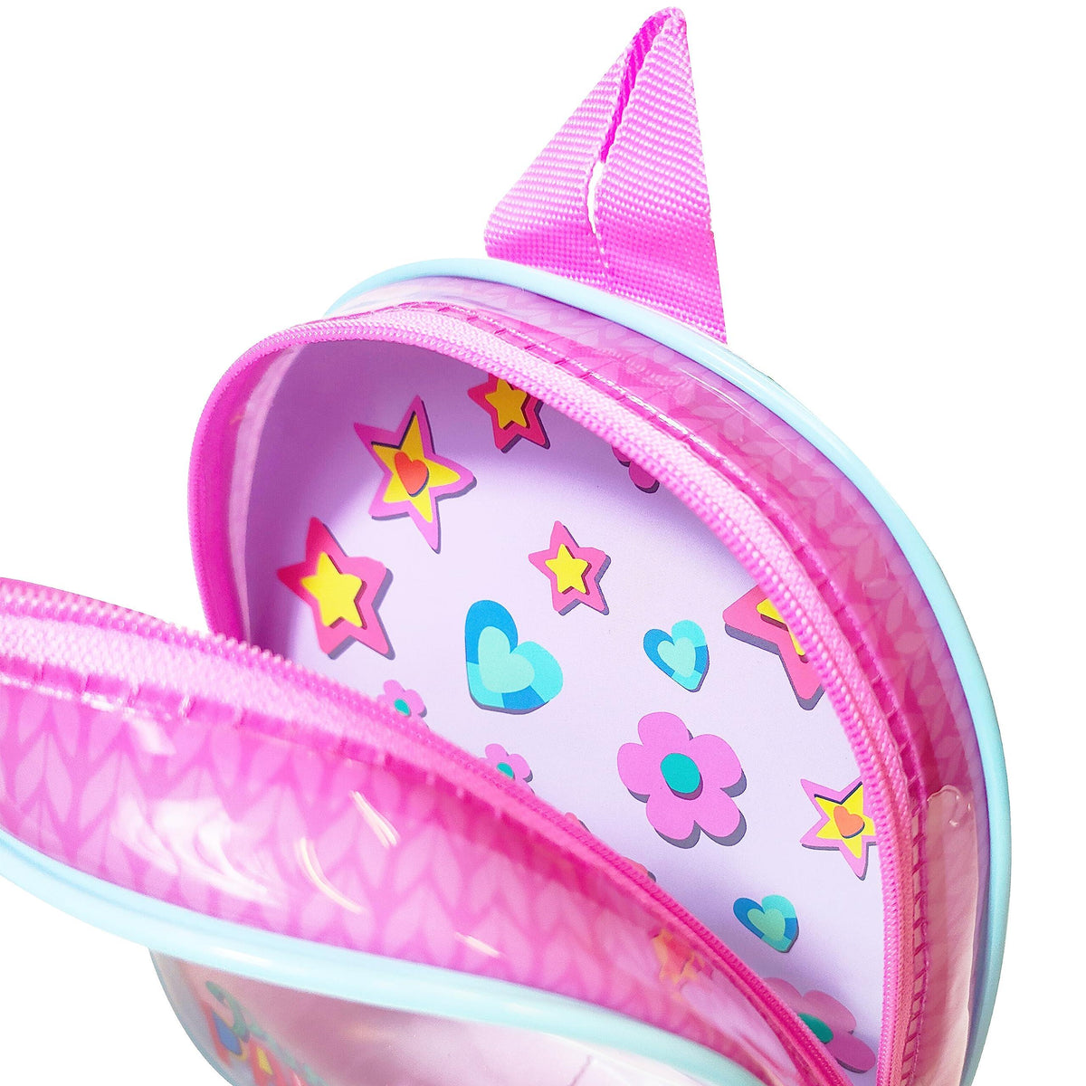 LuvHer Shop pink unicorn backpack with colorful star and heart print, kids' accessory