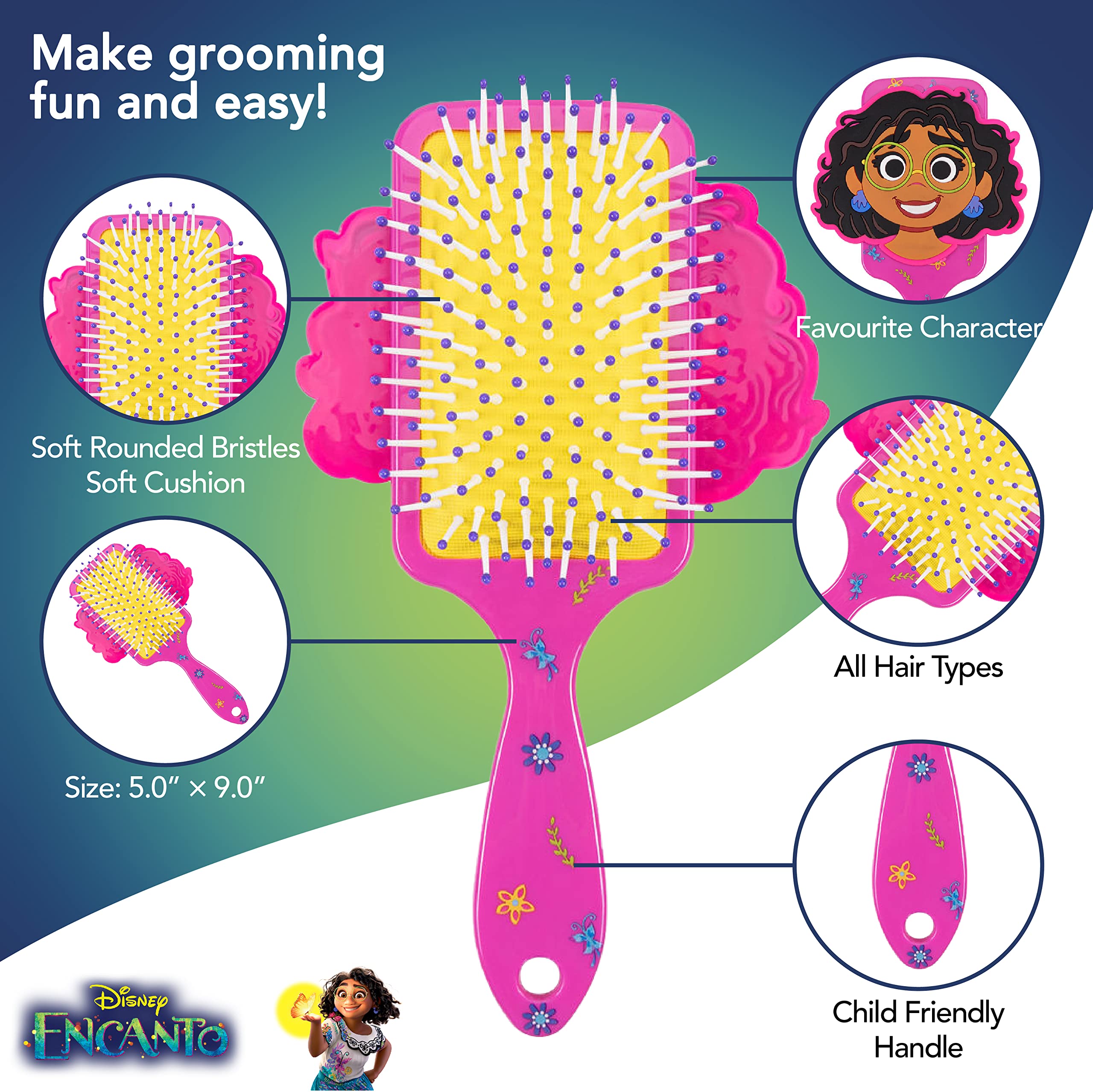 Encanto Hair Brush - Strong Handle With a Strong Handle & Soft Bristles on a Soft Cushion - Large Detangling Brush for Wet or Dry Hair Curley - Thick - Long - Short Hair - recommended for Ages 3+ - LuvHer Shop