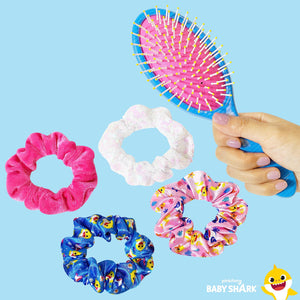 Baby Shark Hair Accessory Set: 9-inch Regular Detangling Brush, 4 Elastic Hair Ties & Scrunchies for Kids - LuvHer Shop