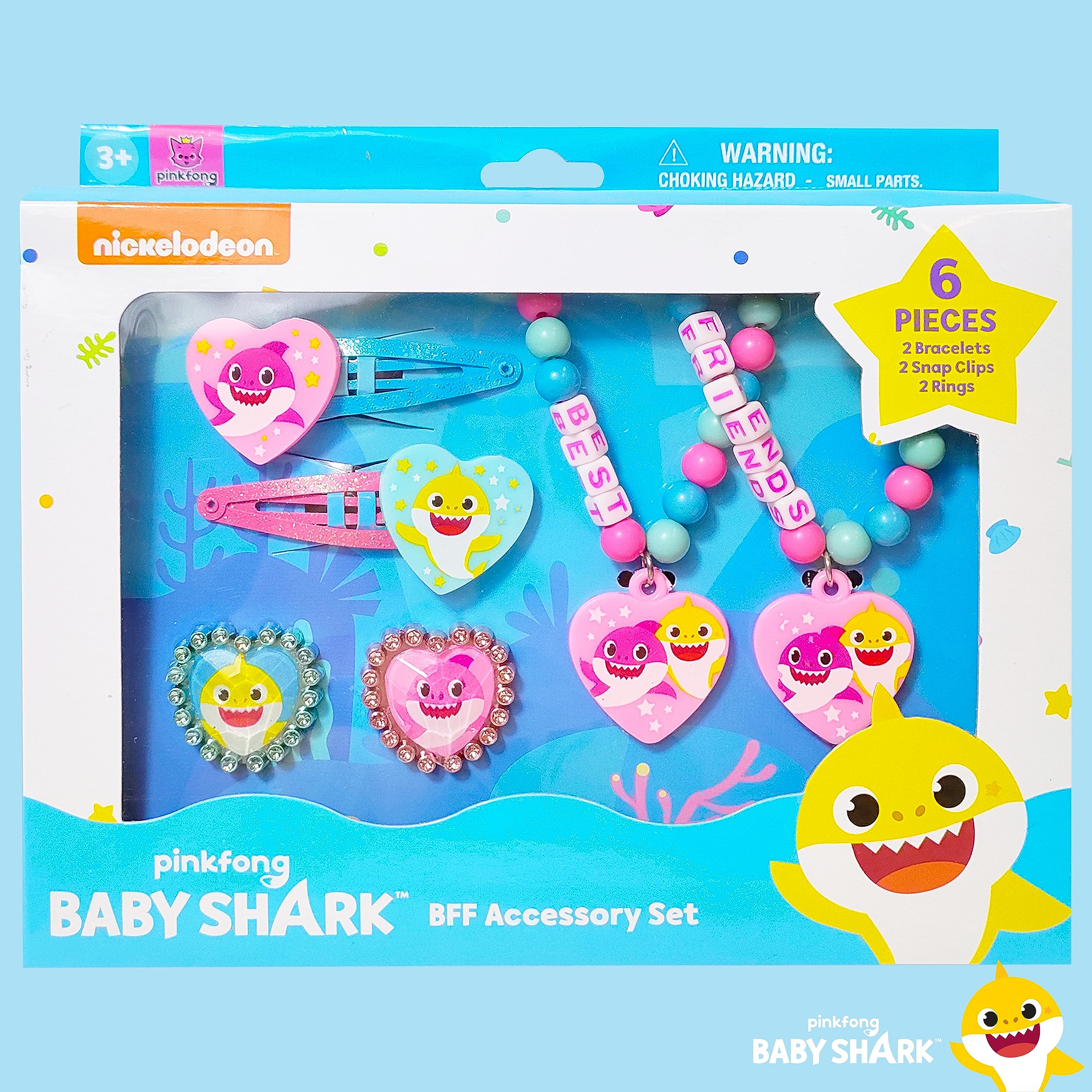 LUV HER Baby Shark Girls BFF 6 Piece Toy Jewelry Box Set with 2 Rings, 2 Bead Bracelets and Snap Hair Clips Ages 3+ - LuvHer Shop