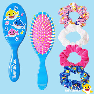 Baby Shark Hair Accessory Set: 9-inch Regular Detangling Brush, 4 Elastic Hair Ties & Scrunchies for Kids - LuvHer Shop