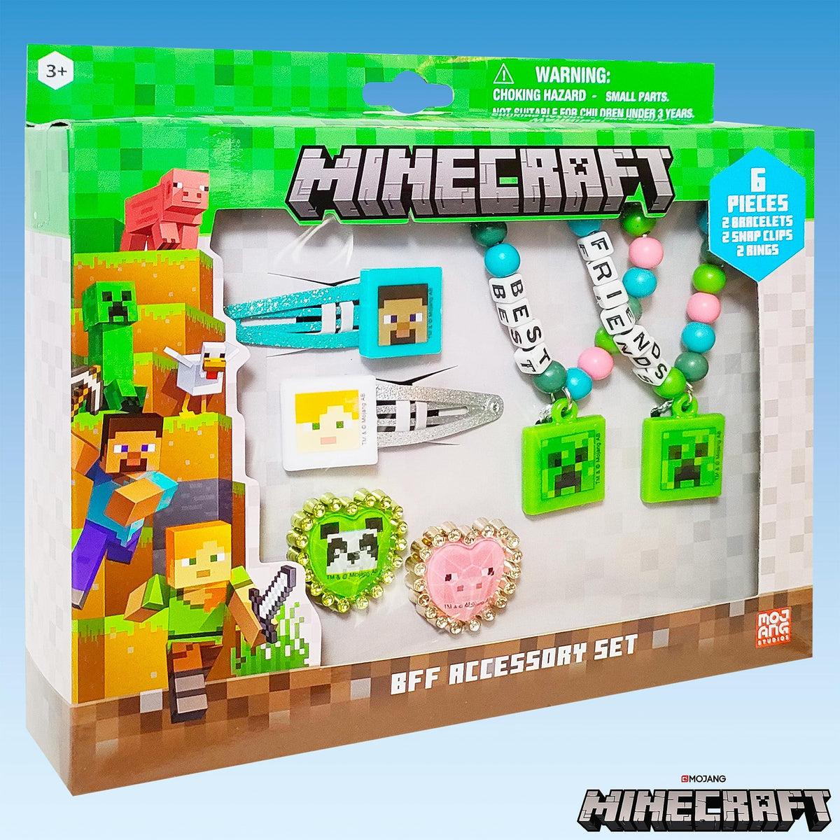 Minecraft BFF Accessory Set with hair clips, rings, and beaded bracelets for girls