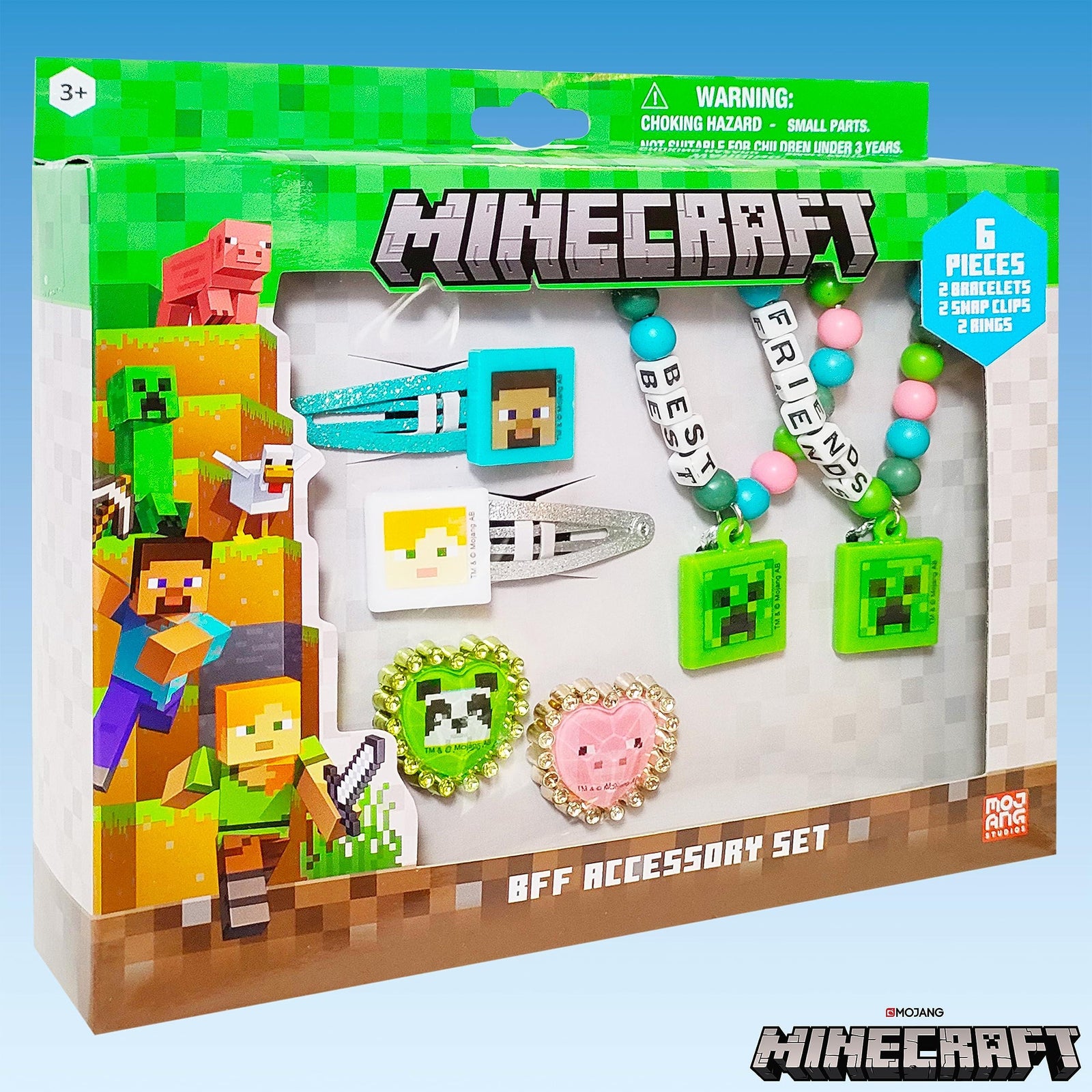 Minecraft BFF Accessory Set with hair clips, rings, and beaded bracelets for girls