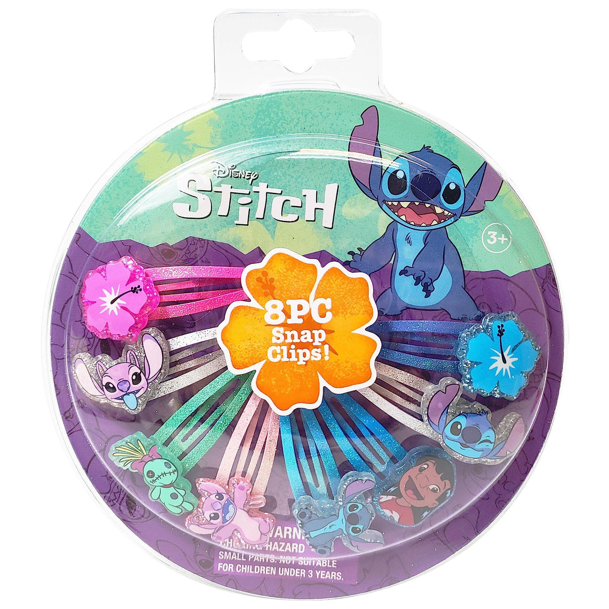 Disney Stitch 8PC Snap Clips girls' hair accessory set with colorful character designs