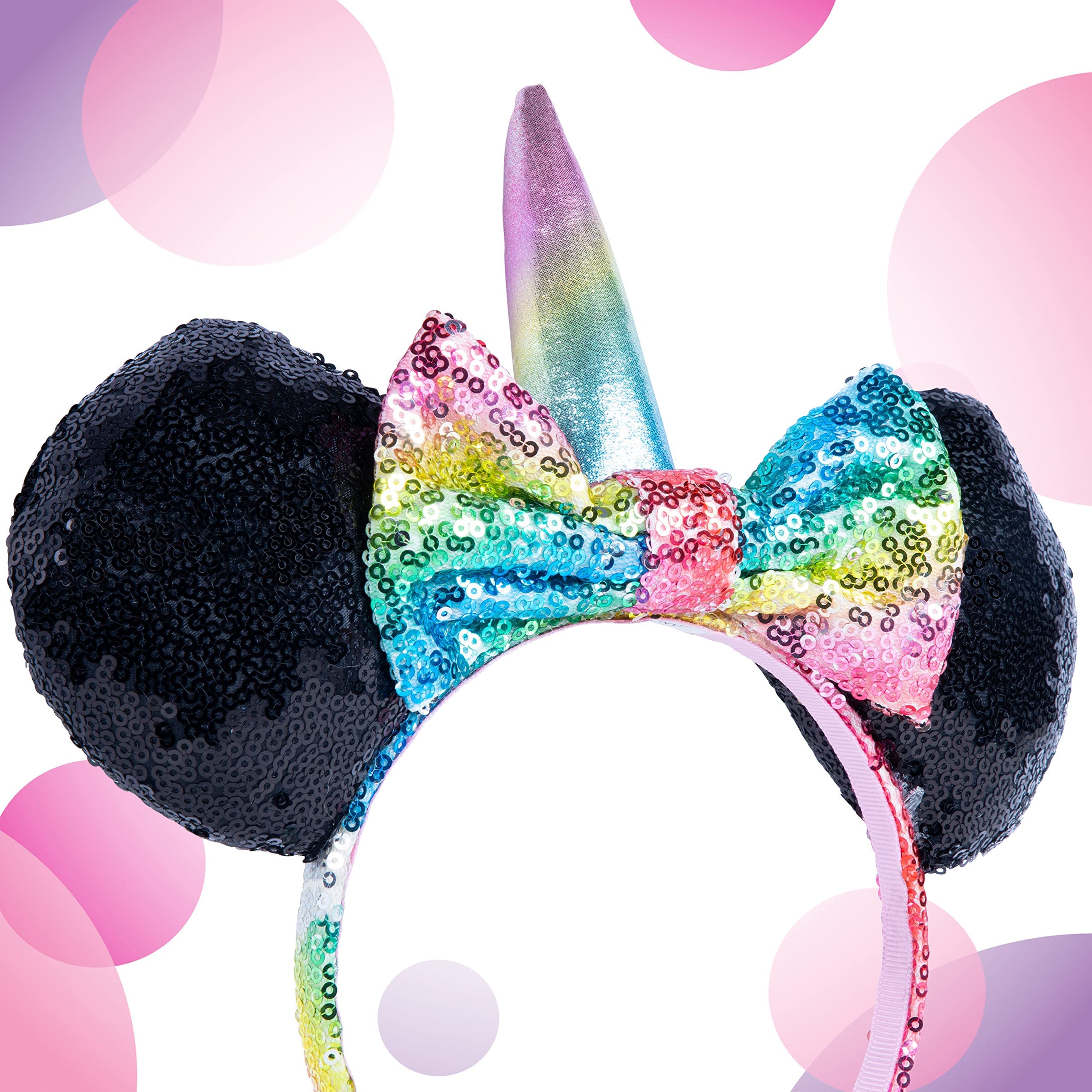 Disney - Minnie Mouse Ears - Disney Ears - Black Ears with Rainbow Unicorn Horn - Hair Accessories for Girls - Hair Headband Ears - One Size Fits All - Disney World Accessories for Trip - Ages 3+ - LuvHer Shop