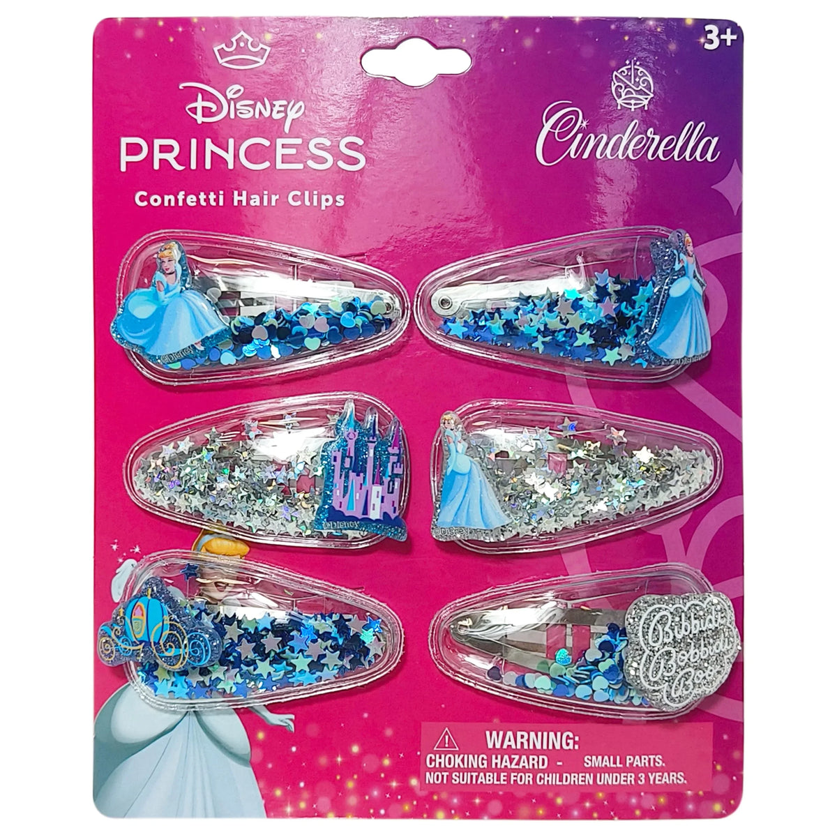 Disney Princess Cinderella Confetti Hair Clips 6-pack with blue and silver glitter, LuvHer Shop