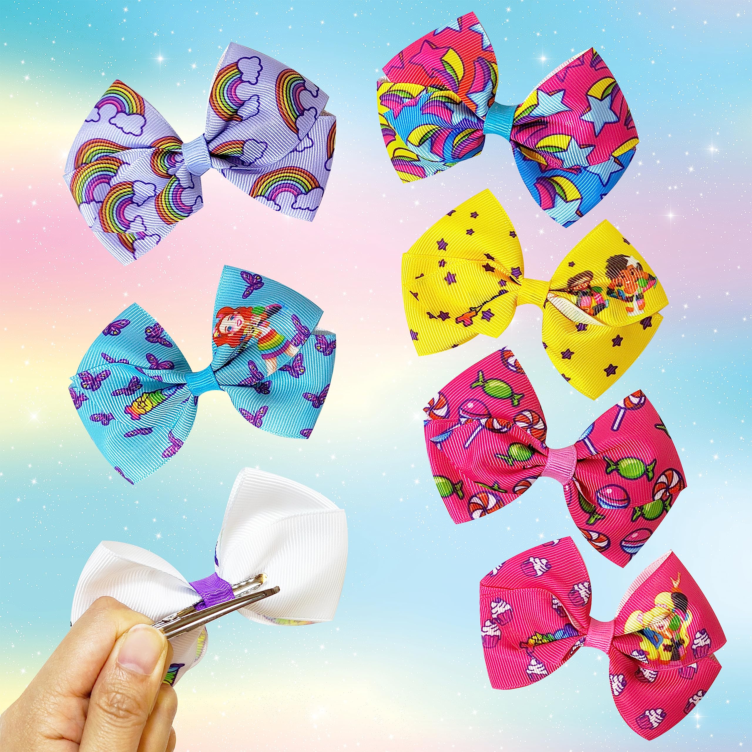 XOMG POP Bows - Hair Accessories Gift Set - Princess Hair Bows - 7 Pcs 4 Inch Bundle - Hair Bows for Girls - Different princess on each clip - Alligator Clip - Ages 3 + - LuvHer Shop