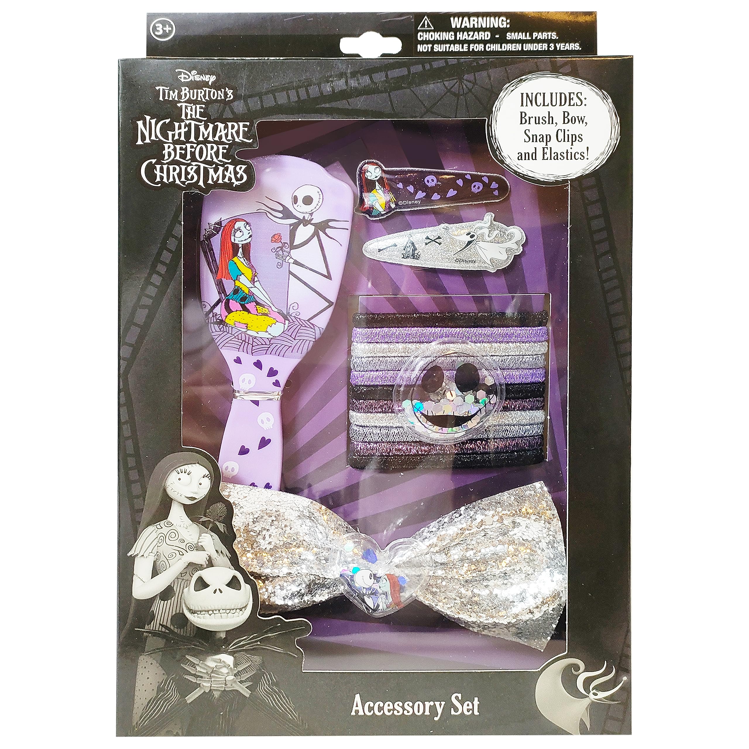 Nightmare Before Christmas Hair Accessory Set (Brush, Bow, PVC Snaps, Lurex Elastics) - LuvHer Shop