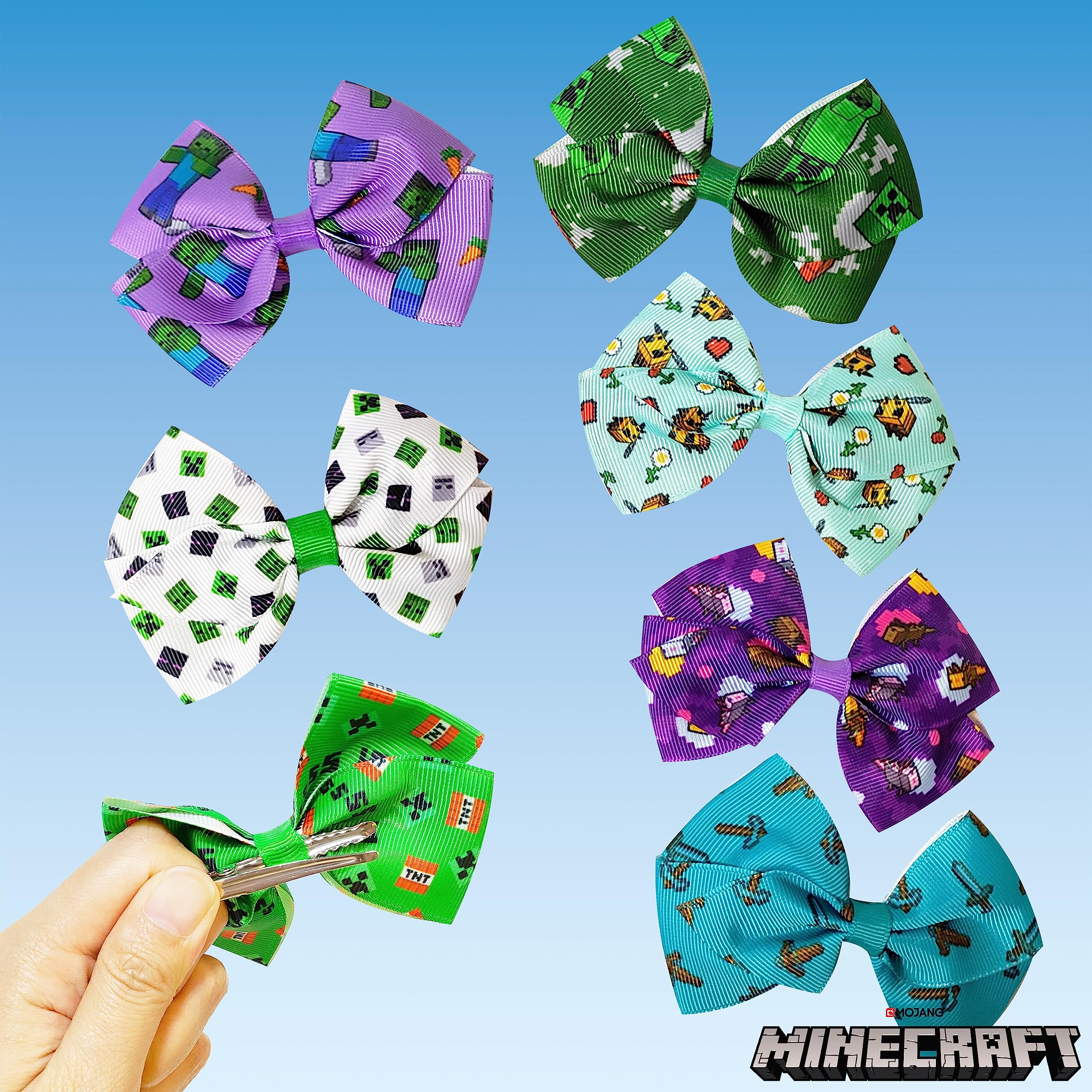 LUV HER Minecraft Kids Hair Bows - 7 Pcs 4 Inch Bundle - Hair Accessories Gift Set - Hair Bows for Kids - Multicolor Hair Clip with Alligator Clip - Ages 3 + - LuvHer Shop