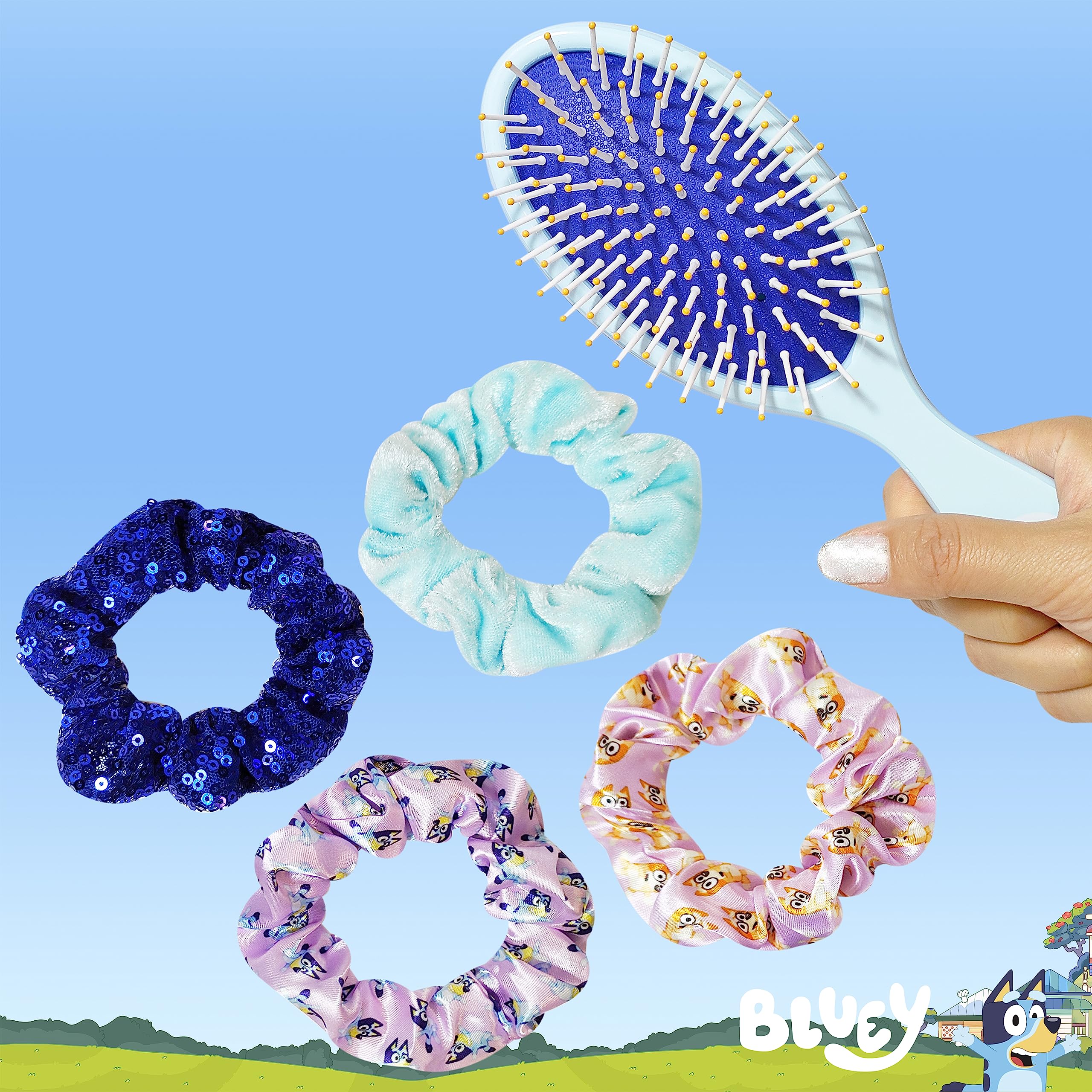 Bluey Detangling Brush and 4 Elastic Scrunchies Hair Accessory Set for Kids - Ages 3+ - LuvHer Shop