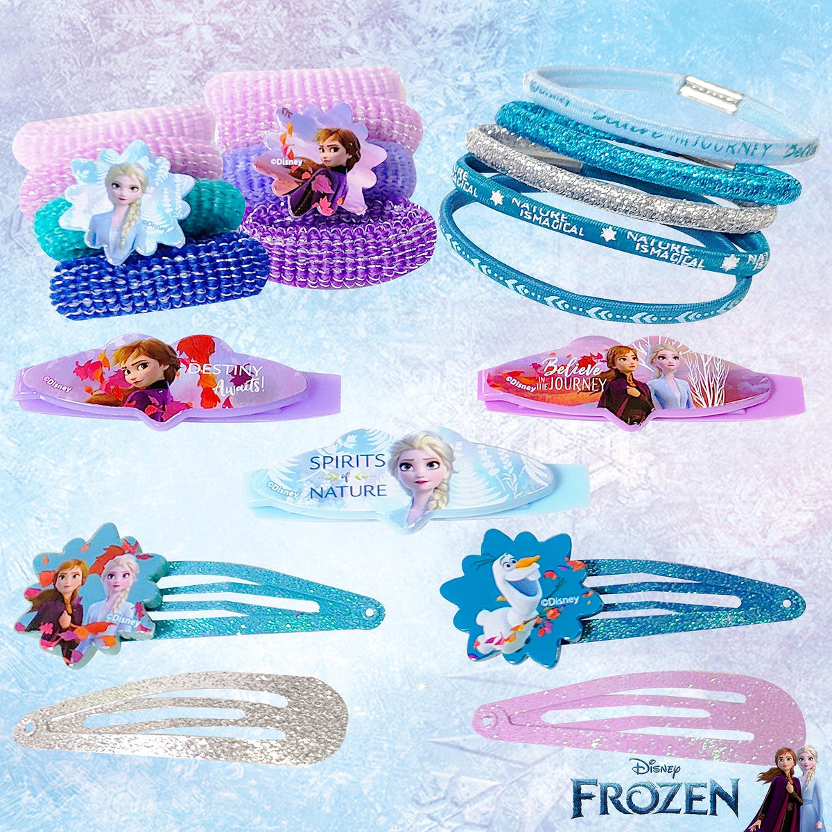 Disney Frozen girls' hair accessory set with Elsa, Anna, Olaf hair clips, headbands, ponytail holders