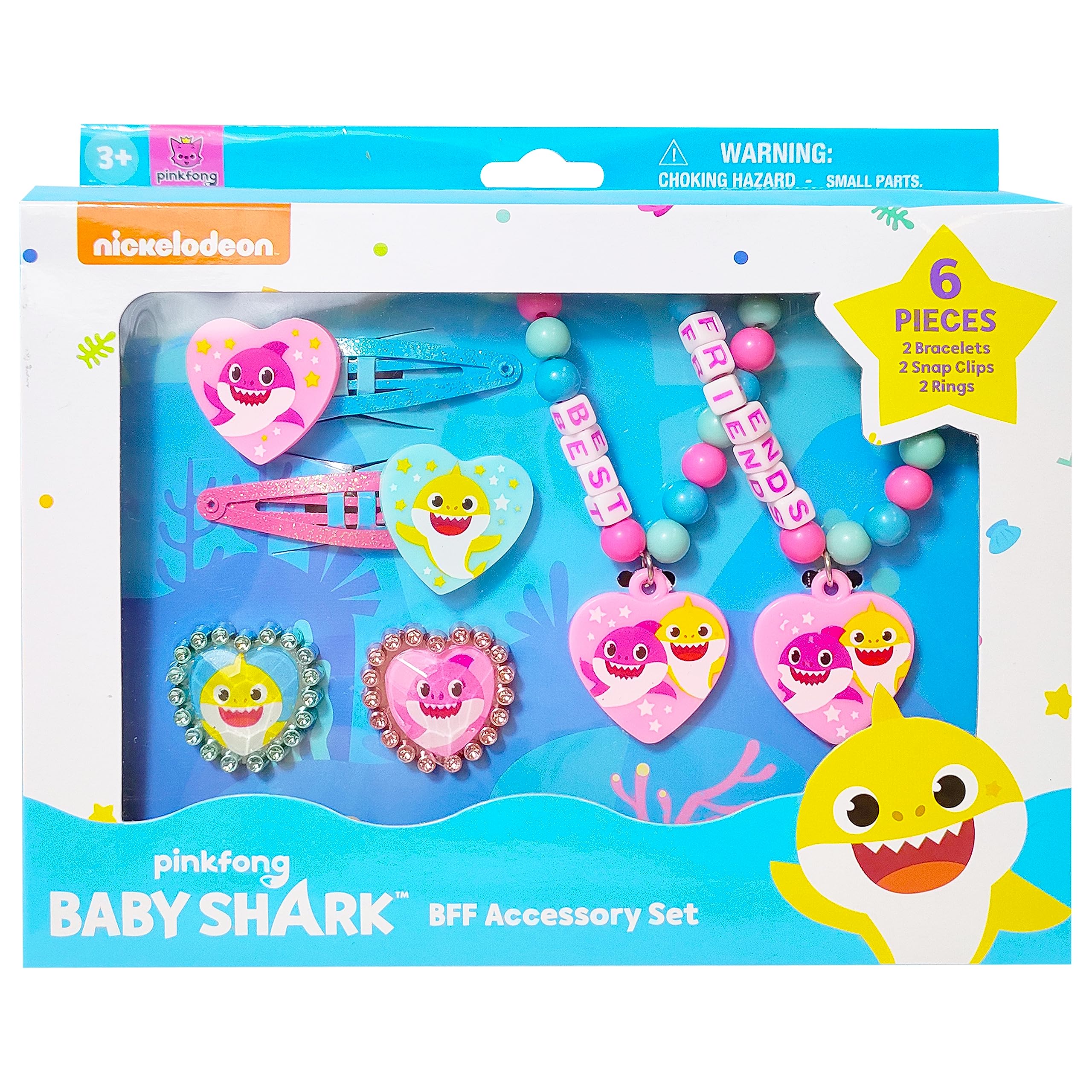 LUV HER Baby Shark Girls BFF 6 Piece Toy Jewelry Box Set with 2 Rings, 2 Bead Bracelets and Snap Hair Clips Ages 3+ - LuvHer Shop