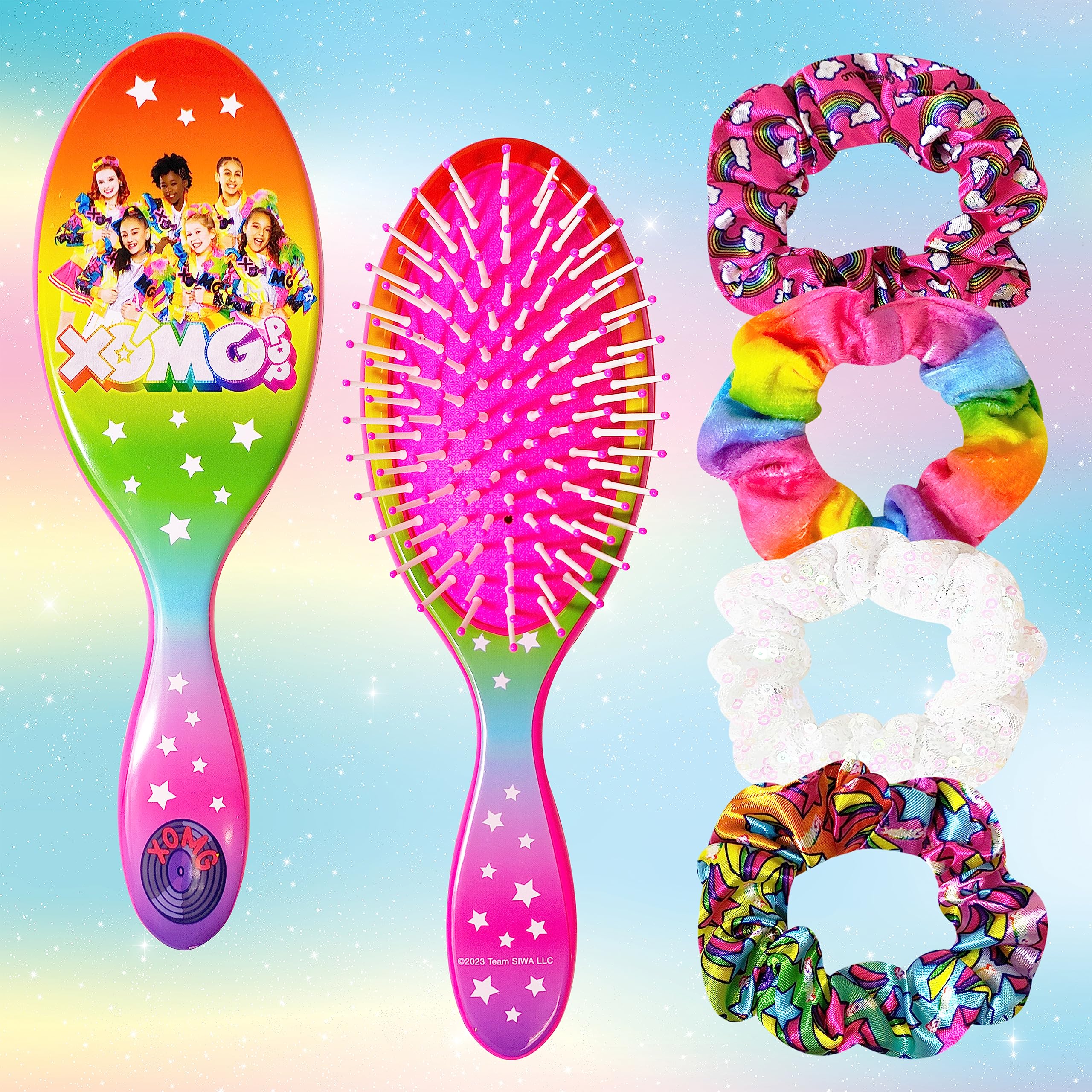 LUV HER Hair Brush 5 Pcs Set - 9 inch Detangling Brush For Girls + 4 Elastic Scrunchies For Kids - Hair Accessories Ages 3+ - LuvHer Shop