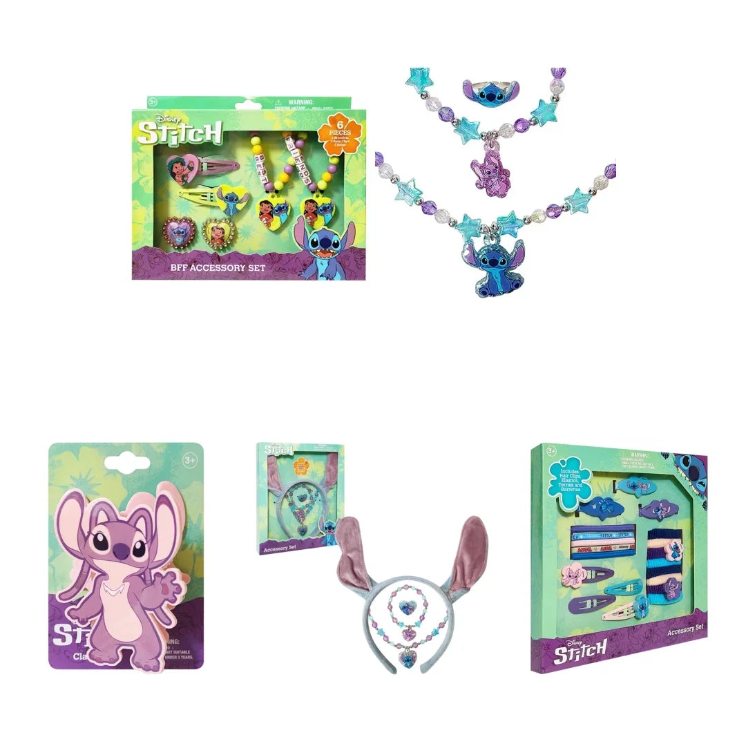 Disney Stitch Accessory Sets for girls, including jewelry, hair bows, and headband, LuvHer Shop